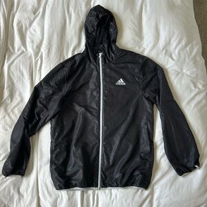 Adidas Men’s Large Black Full Zip Hooded Windbreaker Jacket